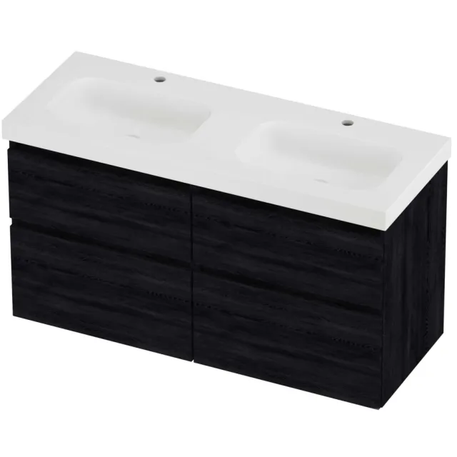 Proline Haga Badmeubelset Polystone Mezza 4 Laden 120x46x66 cm Mat White Black Oak Eiken