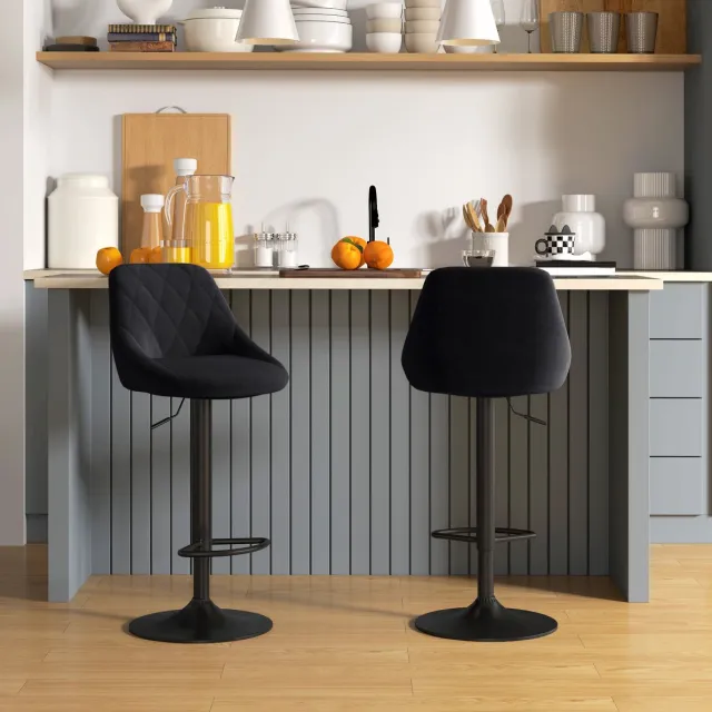 MODENUIT Barkruk 46 x 48 cm - In Hoogte Verstelbaar En Draaibaar - Voor Keuken En Bar - Velvet Zwart