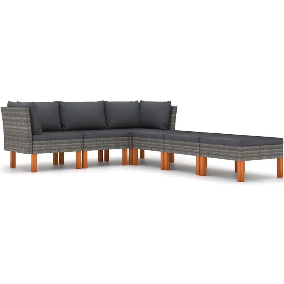 vidaXL 6-delige Loungeset met kussens poly rattan grijs, foto 4
