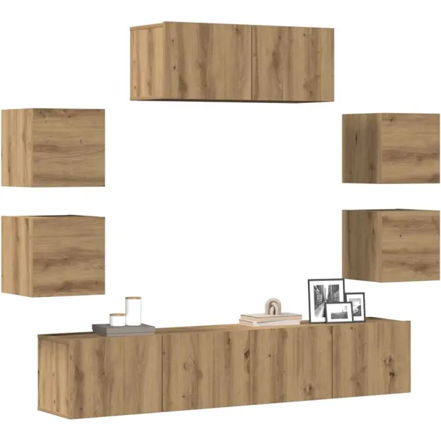 vidaXL 7-delig Tv-meubelset wandmontage bewerkt hout artisanaal eiken Bruin