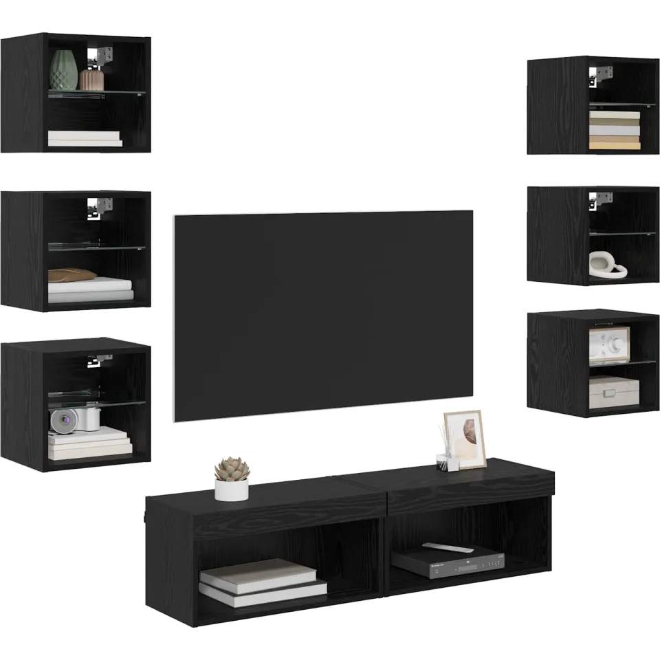 vidaXL TV-kast 8 st 60 x 30 x 30 cm Zwart Eiken Glas, foto 3