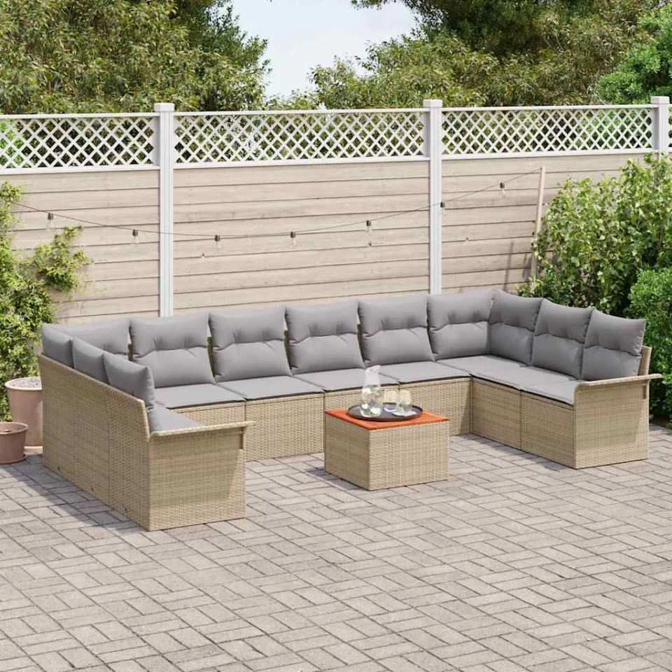 vidaXL Tuinbankenset 11 st Beige poly rattan, foto 3