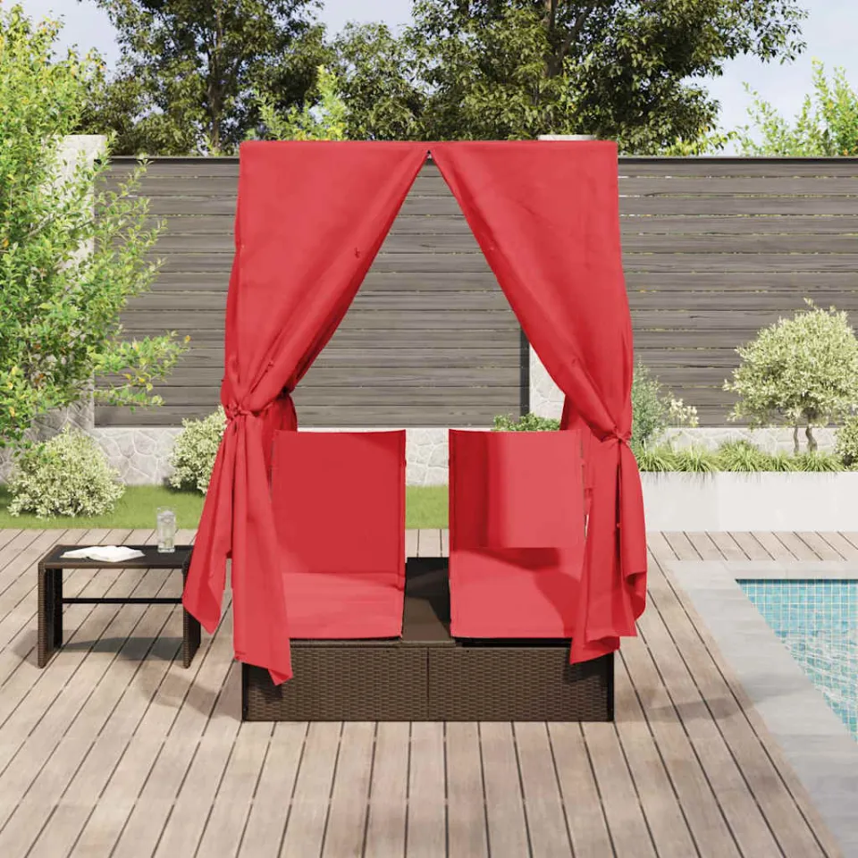 vidaXL Dubbele ligbed Rood poly rattan, foto 3