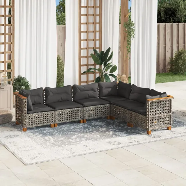vidaXL 6-delige Loungeset met kussens poly rattan grijs, foto 2