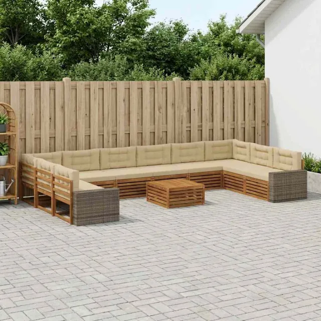 vidaXL Buiten bankenset 11 st 10-zits Natuurlijk en Beige