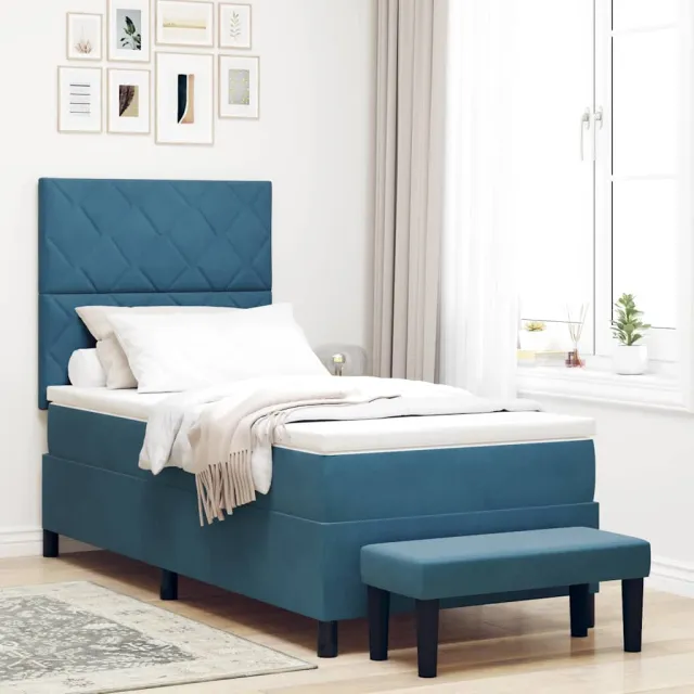 vidaXL Boxspring bed met hoofdeinde Donkerblauw 200 x 90 cm Fluweel