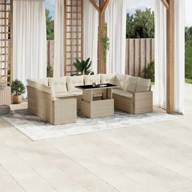 vidaXL 10-delige Loungeset met kussens poly rattan beige, foto 2