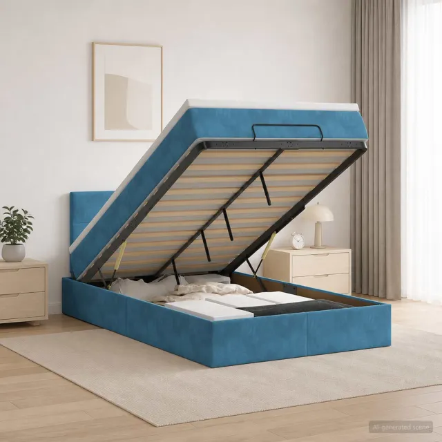 vidaXL Ottoman Bed met Matrassen en LED Donkerblauw 120 x 190 cm