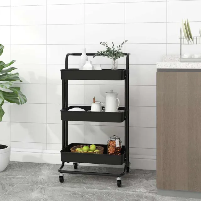 vidaXL Keukentrolley 3-laags 42x35x85 cm ijzer en ABS zwart, foto 2