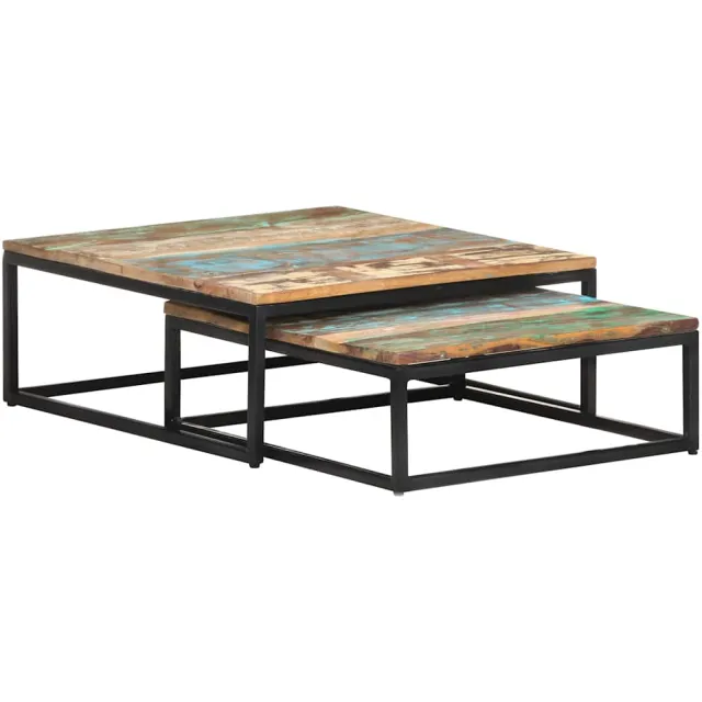 vidaXL 2-delige Salontafelset massief gerecycled hout bruin, foto 2