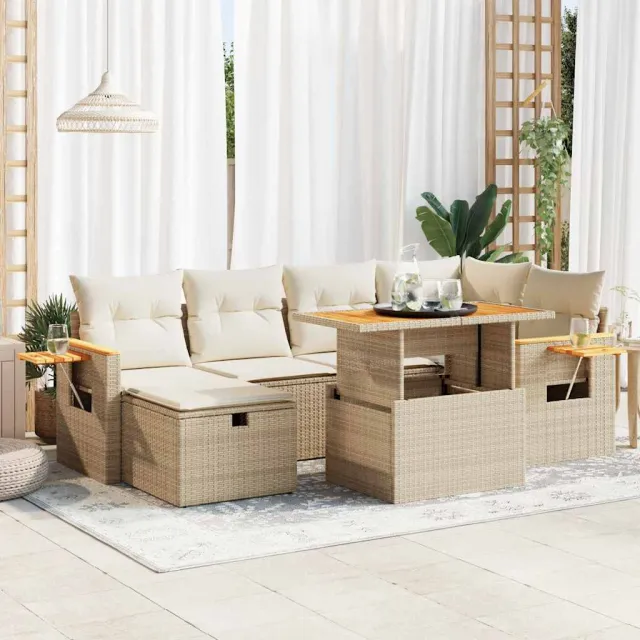 vidaXL 8-delige Loungeset met kussens poly rattan acacia beige, foto 2