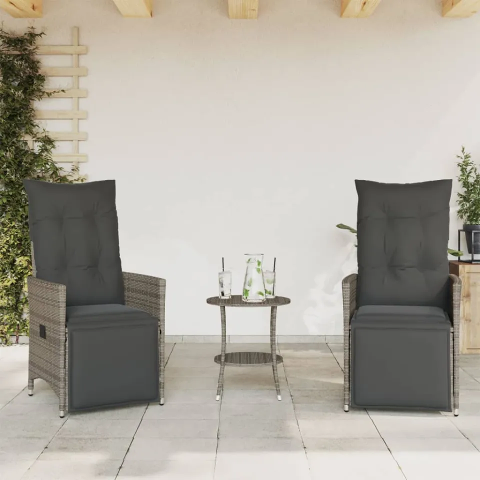 vidaXL 3-delige Bistroset met kussens poly rattan grijs, foto 2