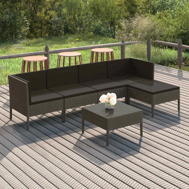vidaXL 6-delige Loungeset met kussens poly rattan grijs, foto 2