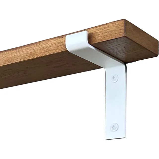 GoudmetHout Wandplank Industrieel - 160 x 10 cm Muurplank - Donker Eiken Hout - Decoratie Wandrek & Boekenrek - Hangplank Keuken - Wall Shelf + 2 Mat Witte Plankdragers van Staal Donker eiken - Mat wit - 10 cm