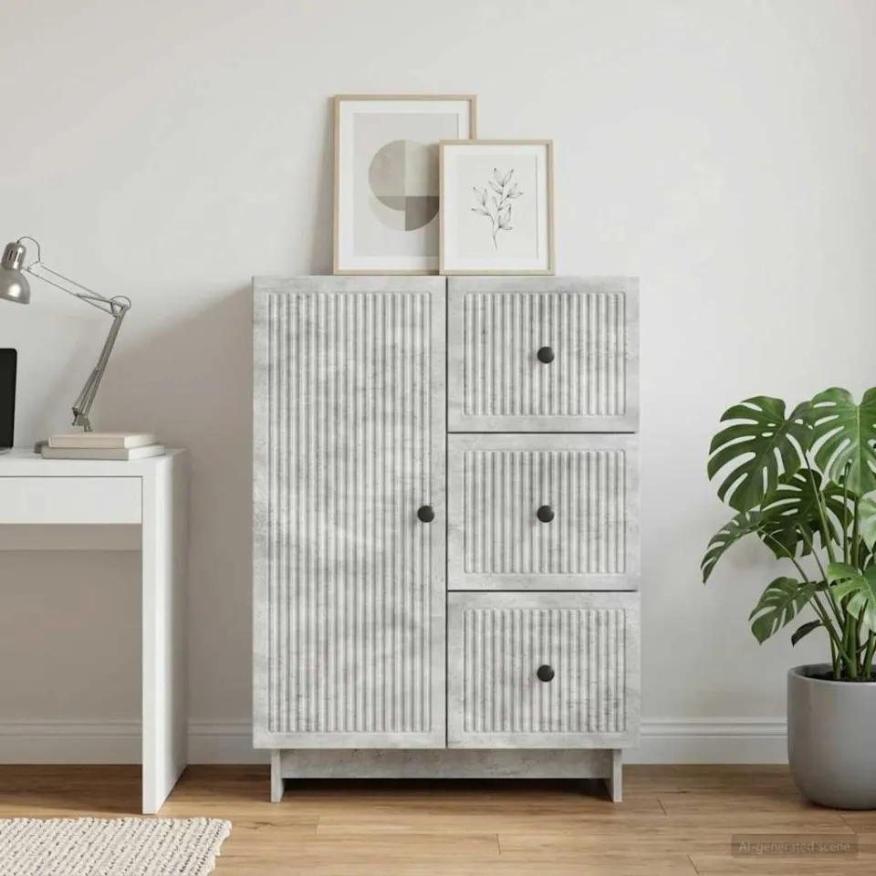 vidaXL Dressoir met lade Betongrijs 66 x 34,5 x 90 cm Bewerkt hout grijs, foto 3