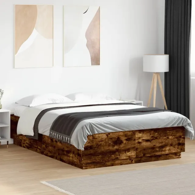 vidaXL Bedframe met LED-verlichting gerookt eikenkleurig 140x200 cm