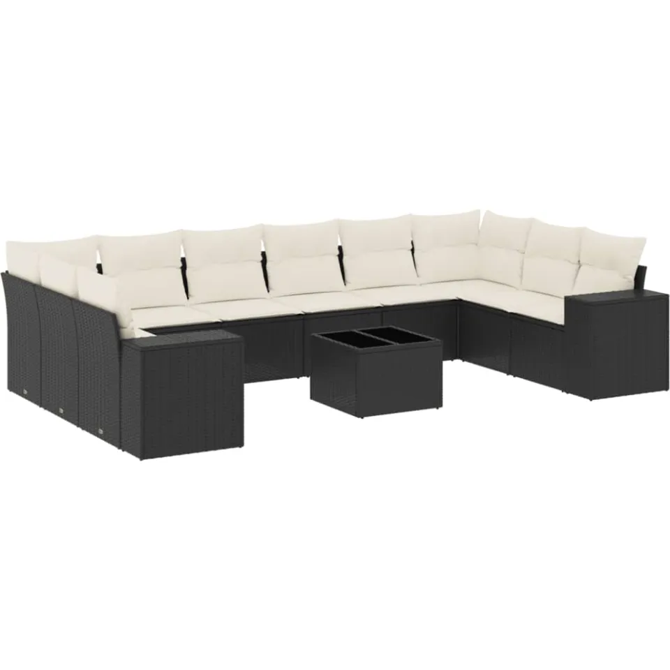 vidaXL 11-delige Loungeset met kussens poly rattan zwart