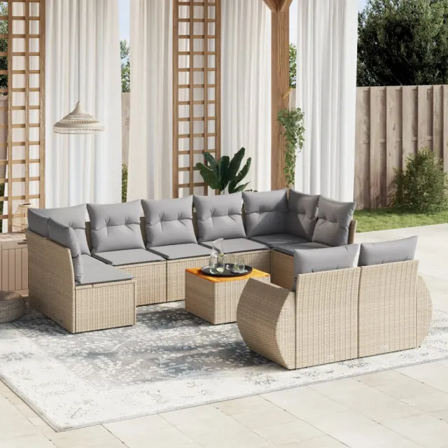 vidaXL 10-delige Loungeset met kussens poly rattan beige, foto 2