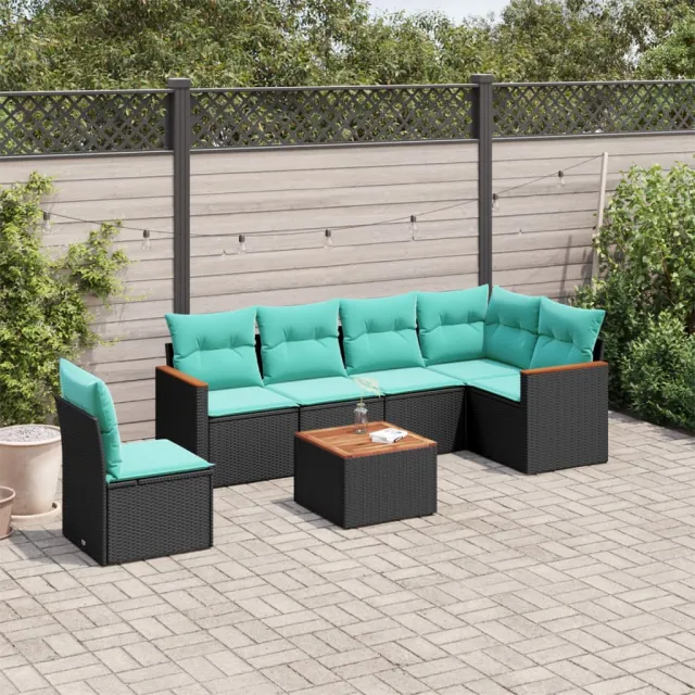 vidaXL 7-delige tuinbankset met kussens van zwart polyrotan, foto 2