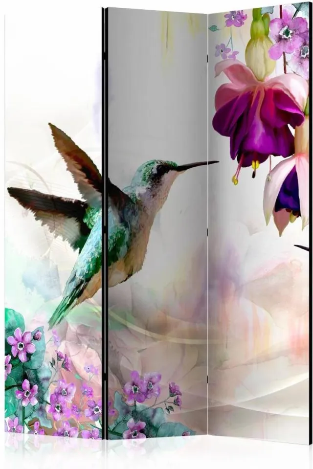 karo-art Vouwscherm - Kolibrie 135x172cm, gemonteerd geleverd, dubbelzijdig geprint (kamerscherm) Multikleur