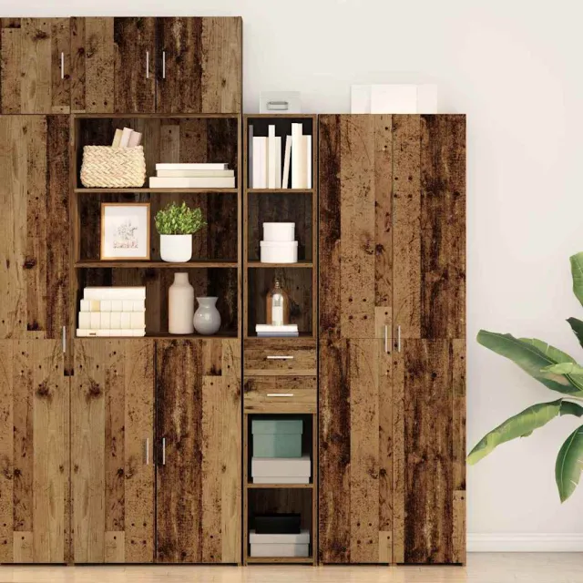 vidaXL Boekenkast met lade Oudhout 30 x 42.4 x 185.2 cm Bruin