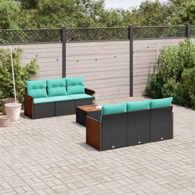 vidaXL 7-delige tuinbankset met kussens van zwart polyrotan, foto 2