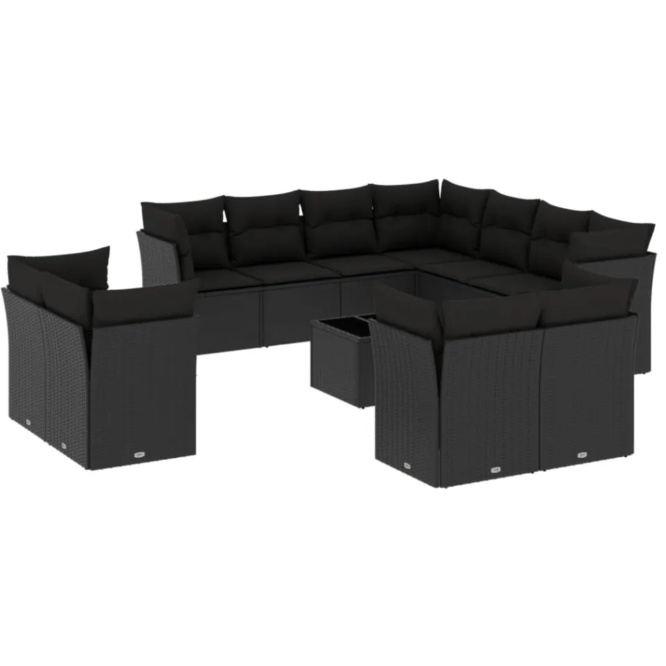 vidaXL 12-delige Loungeset met kussens poly rattan zwart