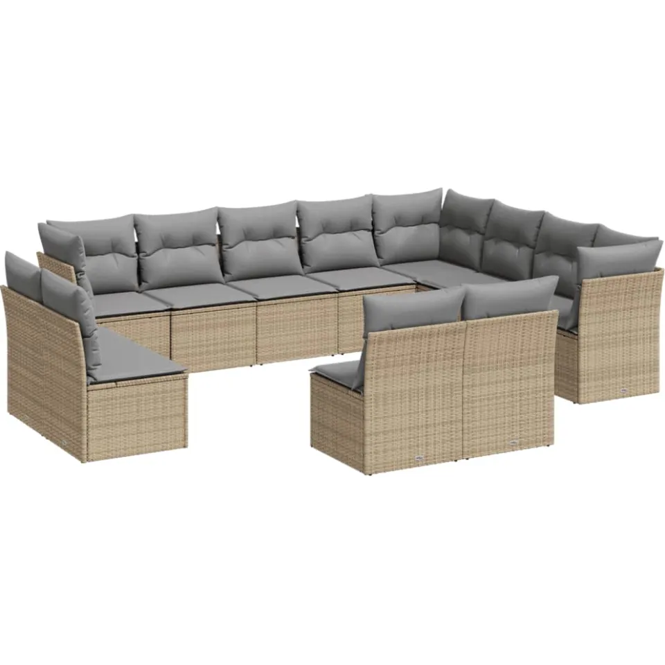 vidaXL 12-delige Loungeset met kussens poly rattan beige, foto 3