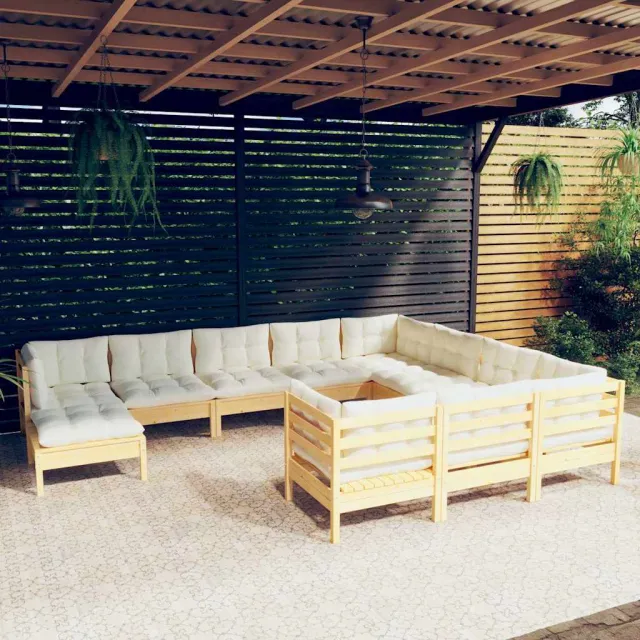 vidaXL 11-delige Loungeset met crèmekleurige kussens grenenhout, foto 2