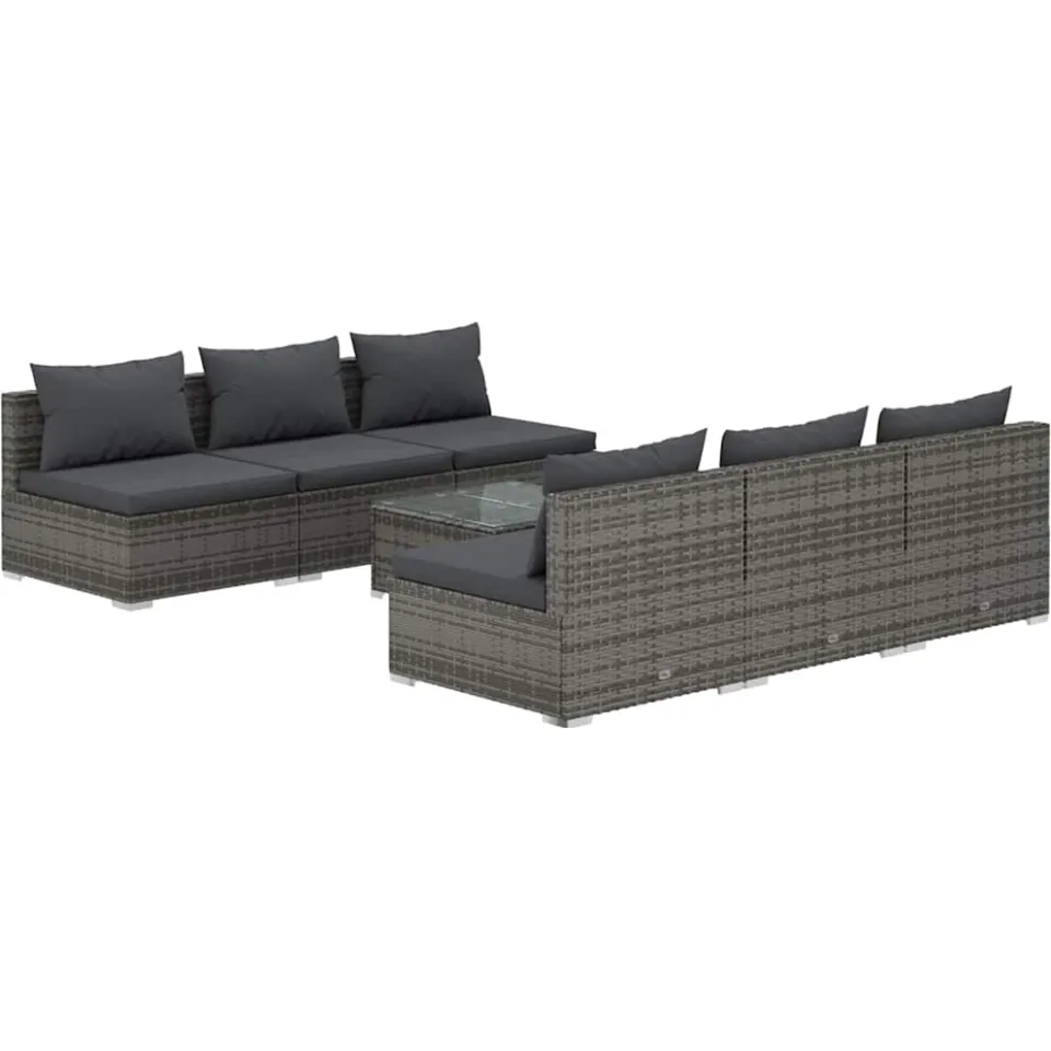 vidaXL 7-delige Loungeset met kussens poly rattan grijs, foto 3