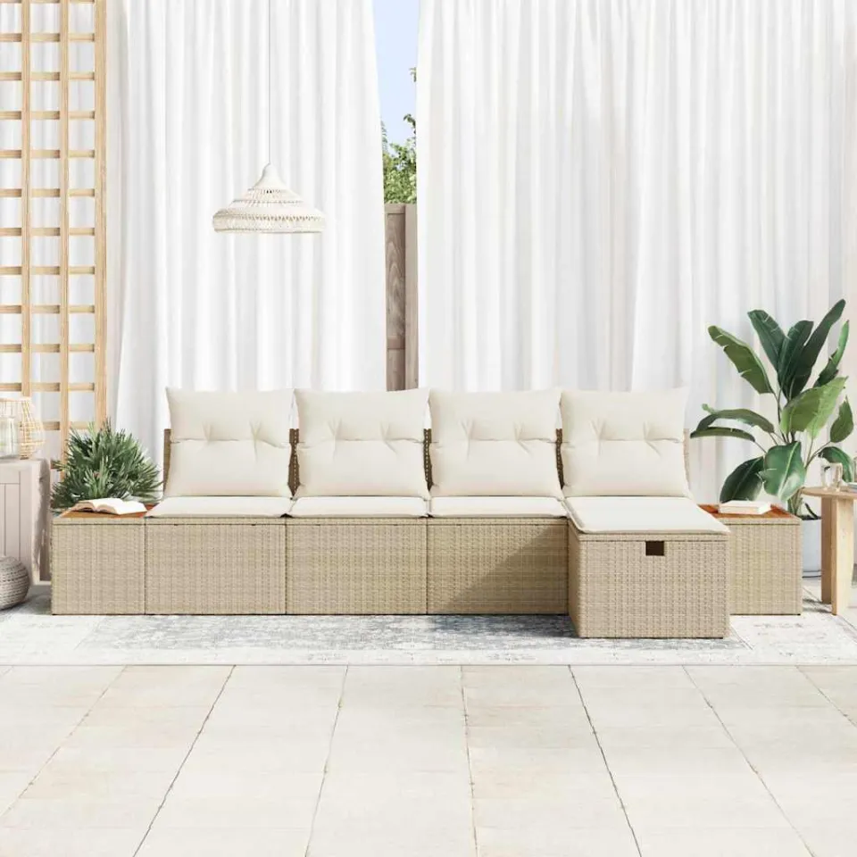 vidaXL Tuinbankenset 5 st Beige poly rattan, foto 3