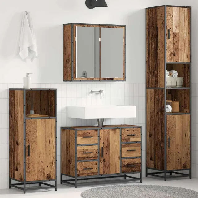 vidaXL Badkamermeubelset 3 st Oud Hout 80 x 33 x 60 cm Bewerkt hout bruin, foto 2