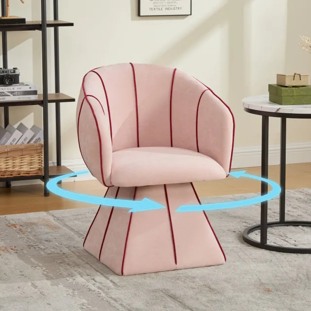 MEUNIQ Draaibare fauteuil van roze chenillestof met hoge rugleuning en armleuningen, 360° draaibaar, ergonomische zit voor woon- of slaapkamer