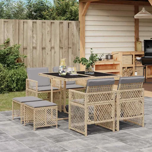 vidaXL 9-delige Tuinset met kussens poly rattan beige, foto 2
