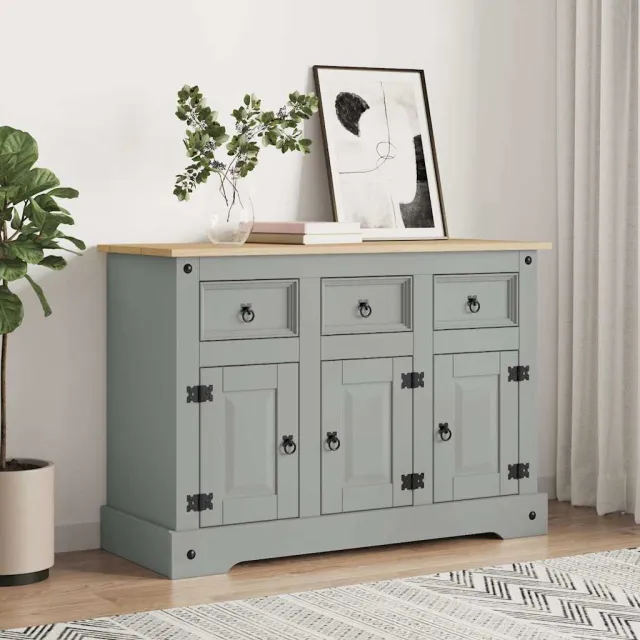 vidaXL Dressoir Corona 112x43x78 cm massief Mexicaans grenenhout grijs, foto 2