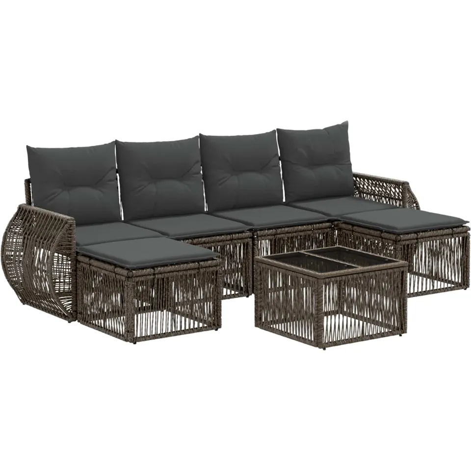 vidaXL Tuinbankenset 7 st Grijs en Donkergrijs poly rattan, foto 3
