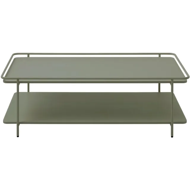 Nest of Nora Metalen industriële salontafel rechthoekig - Met onderblad - 110x55 cm - Olijfgroen