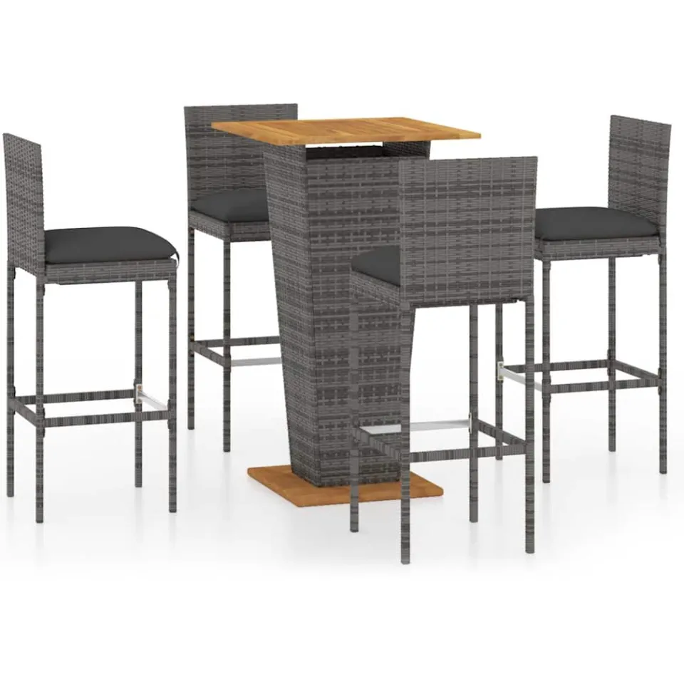 vidaXL 5-delige Tuinbarset met kussens poly rattan grijs, foto 4