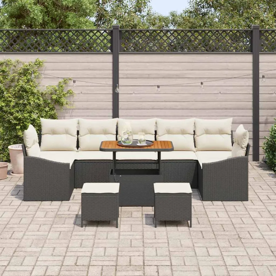 vidaXL Tuinbankenset 10 st Zwart poly rattan, foto 3