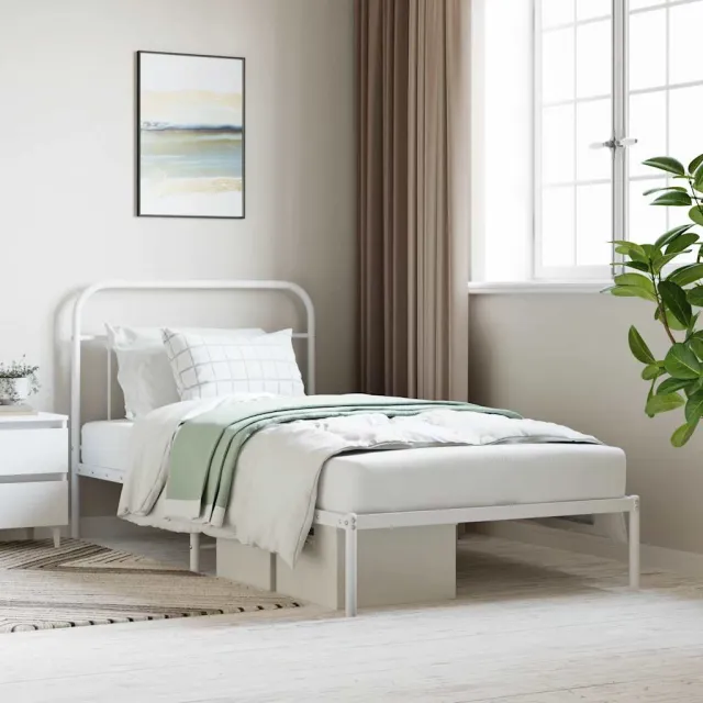 vidaXL Bedframe met hoofdbord metaal wit 107x203 cm