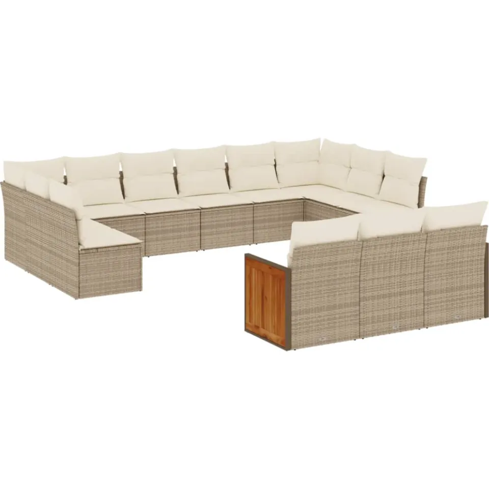 vidaXL 13-delige Loungeset met kussens poly rattan beige, foto 3