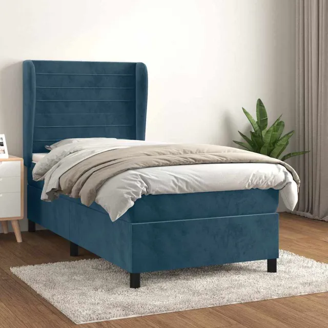 vidaXL Boxspring met matras fluweel donkerblauw 100x200 cm blauw