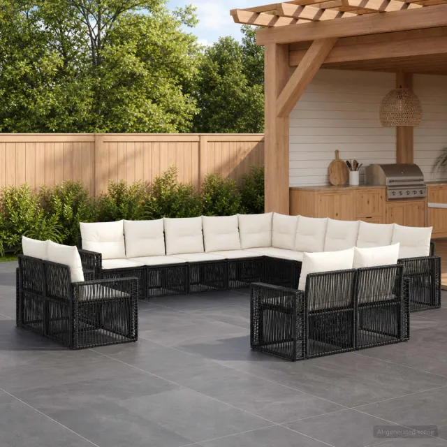 vidaXL Tuinbankenset 13 st 13-zits Zwart en Cream Wit poly rattan, foto 2