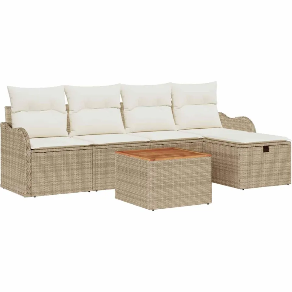 vidaXL Tuinbankenset 6 st Beige Poly riet