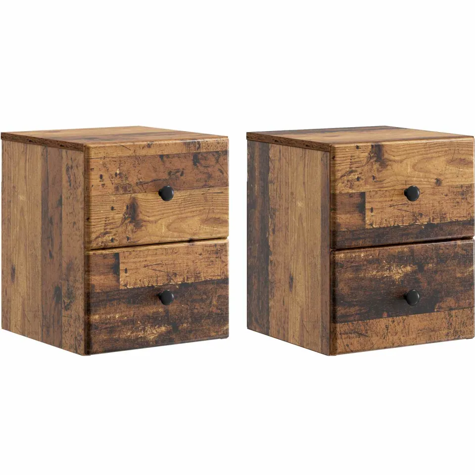 vidaXL Wandbeugel Bedkast 2 st Oud hout 34,5 x 33 x 40 cm Bewerkt hout bruin, foto 3