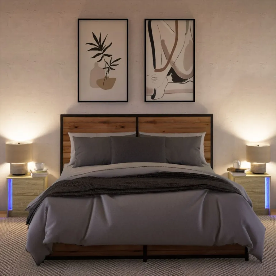 vidaXL Nachtkastjes met LED-verlichting 2 st bewerkt hout sonoma eiken, foto 4