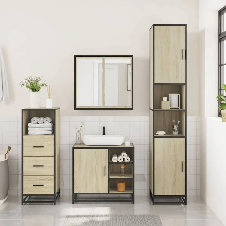 vidaXL 3-delige Badkamermeubelset bewerkt hout sonoma eikenkleurig, foto 3