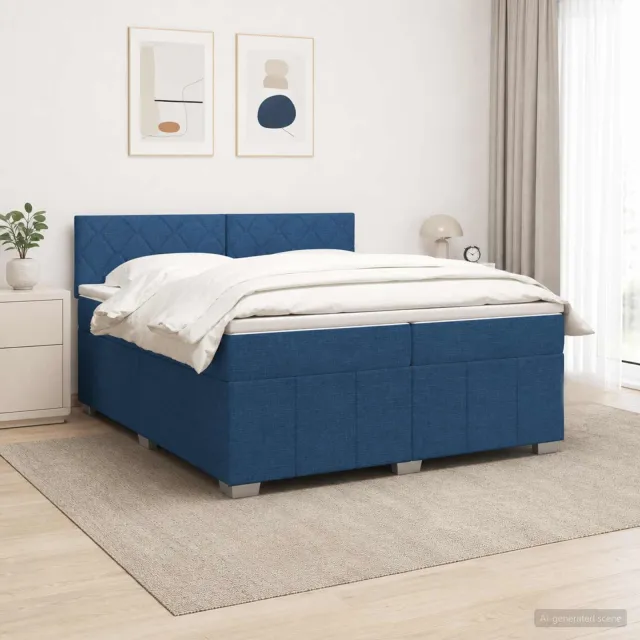 vidaXL Boxspringbed met matras met hoofdeinde Blauw 200 x 200 cm Stof