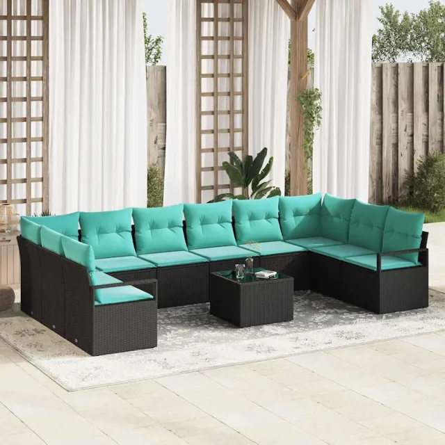 vidaXL Bankstel 11 st Zwart poly rattan, foto 2