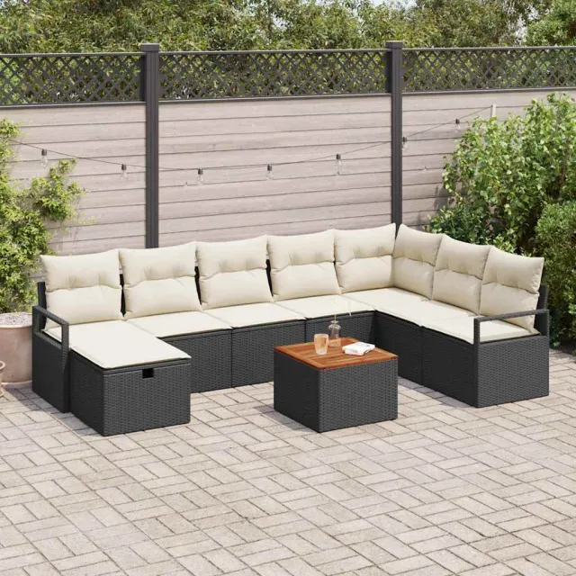 vidaXL Tuinbankenset 9 st Zwart poly rattan, foto 2